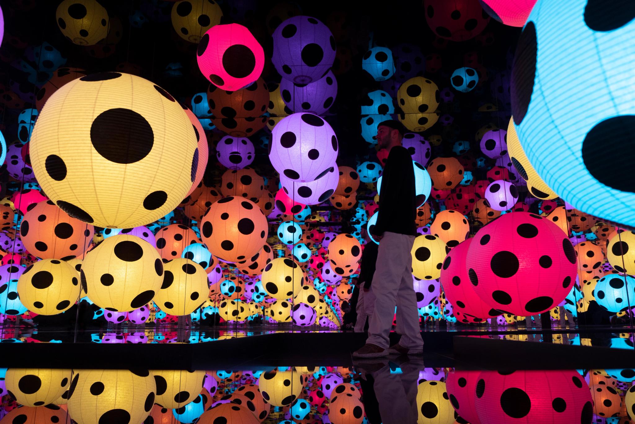 Kusama art at Henie Onstad - colourful dotted lamps