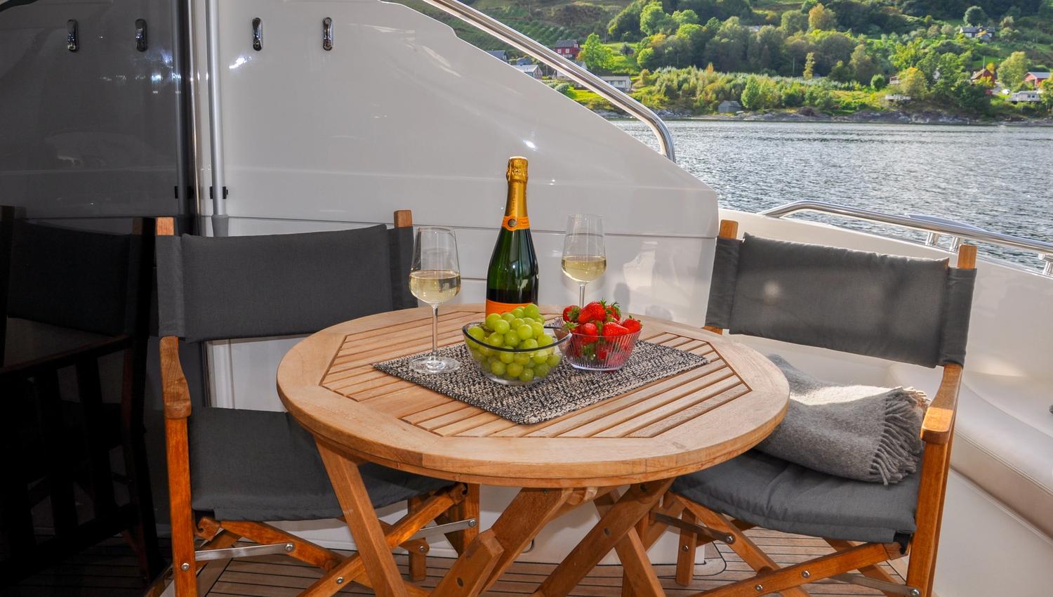 Private yacht cruise in the Bergen area, aft deck