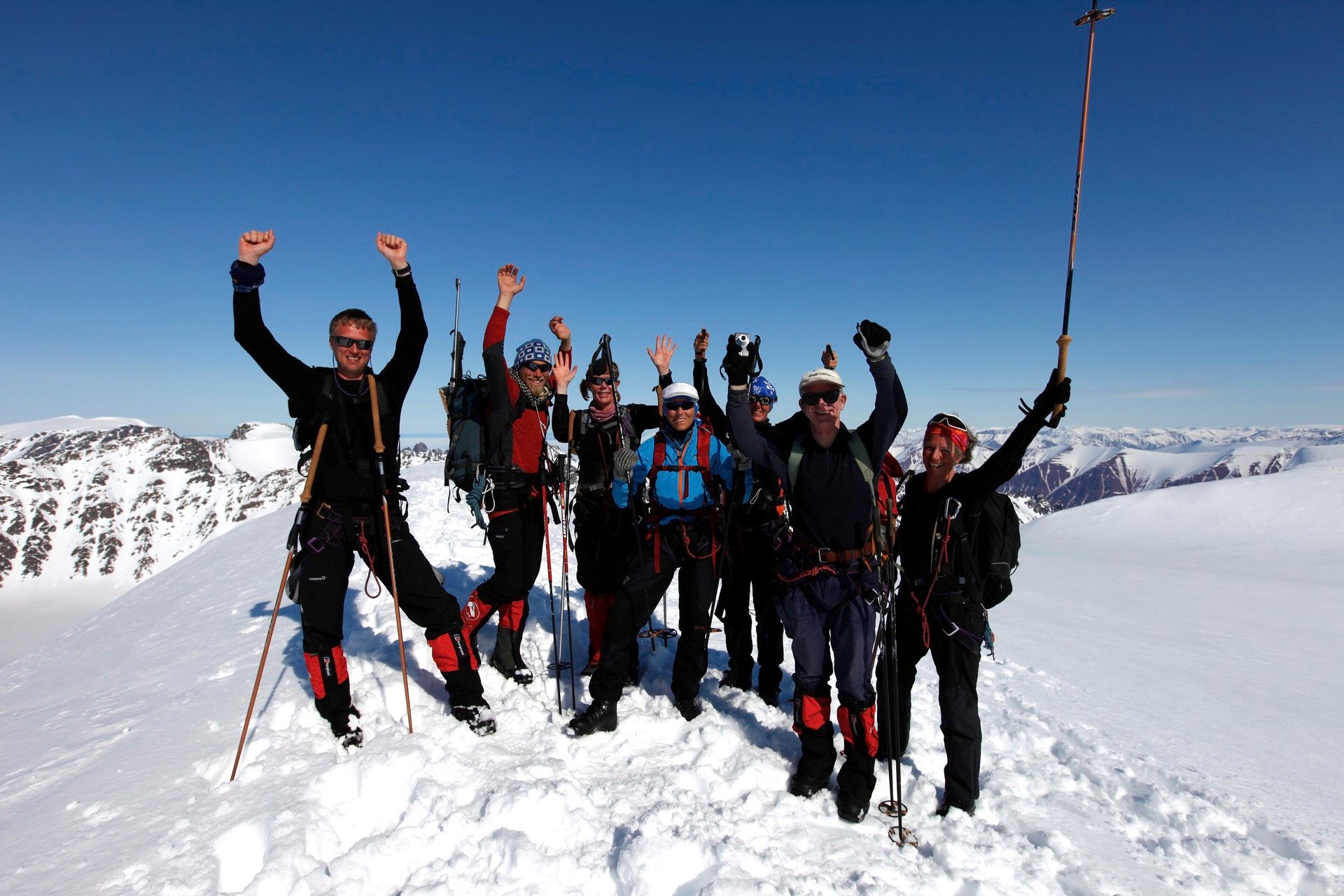 A tour group on top of a mountain