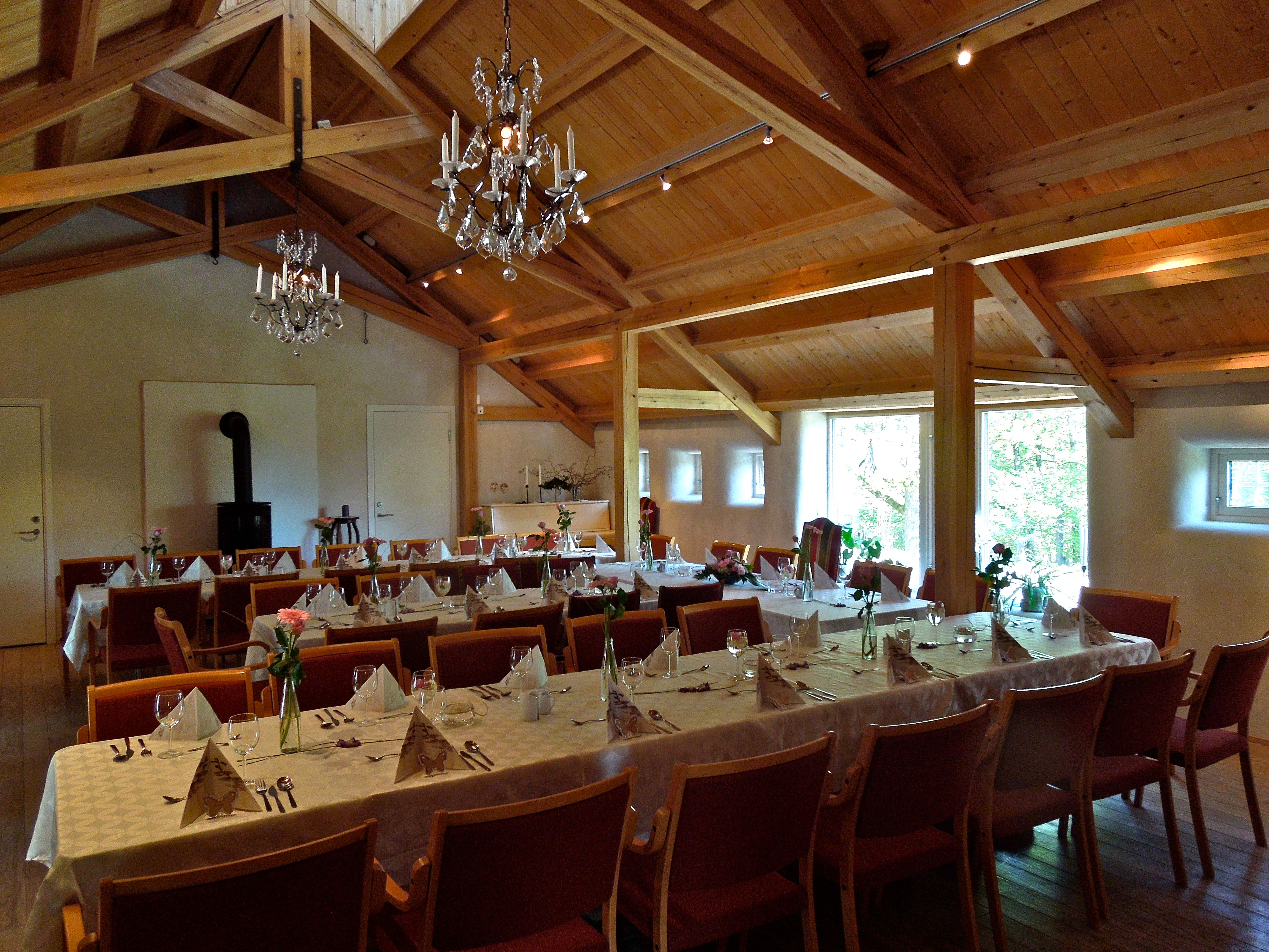 Decorated and set long table inside