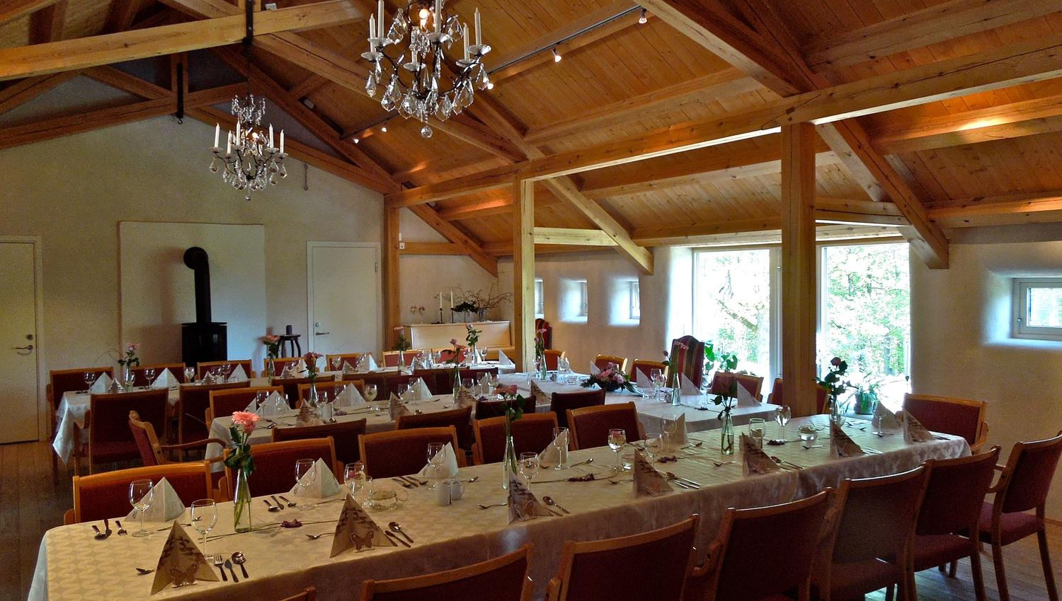 Decorated and set long table inside
