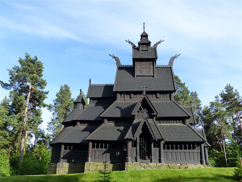 Gol stavechurch on a summerday. Norwegian Museum of Cultural History