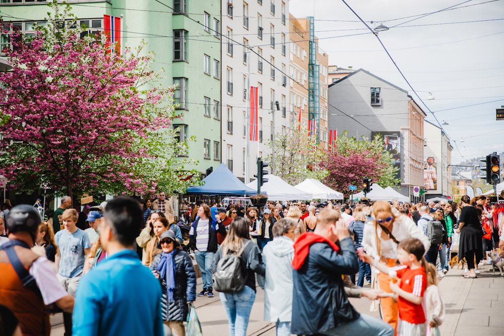 Mennesker som går oppover Bogstadveien