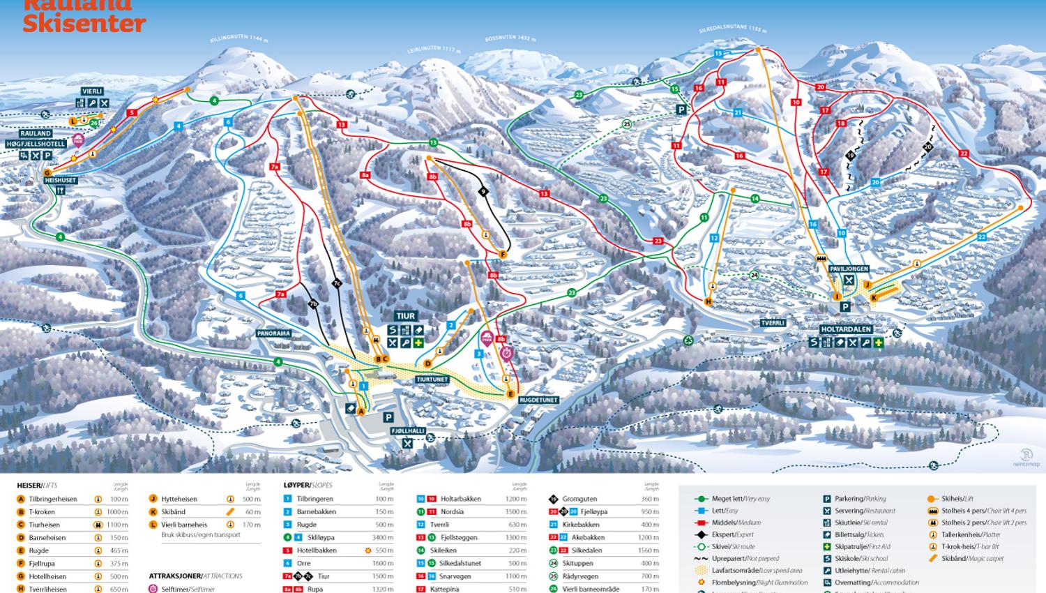 løypekart på Rauland Skisenter