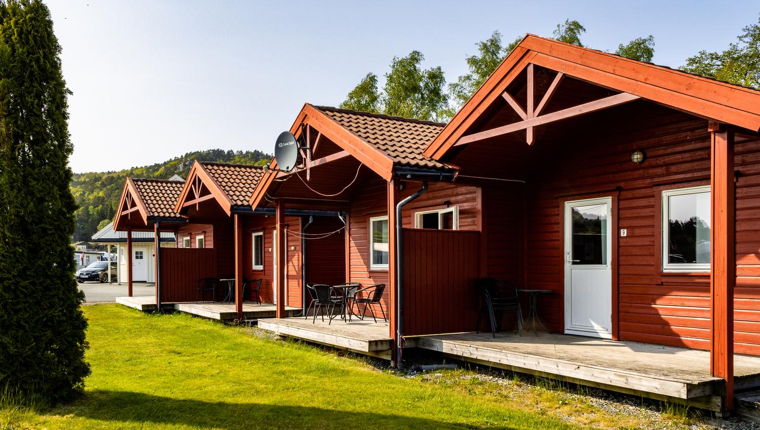 Red cabins located side by side