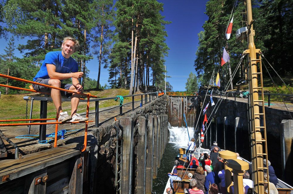 canal boat in lock on the Telemark Canal 