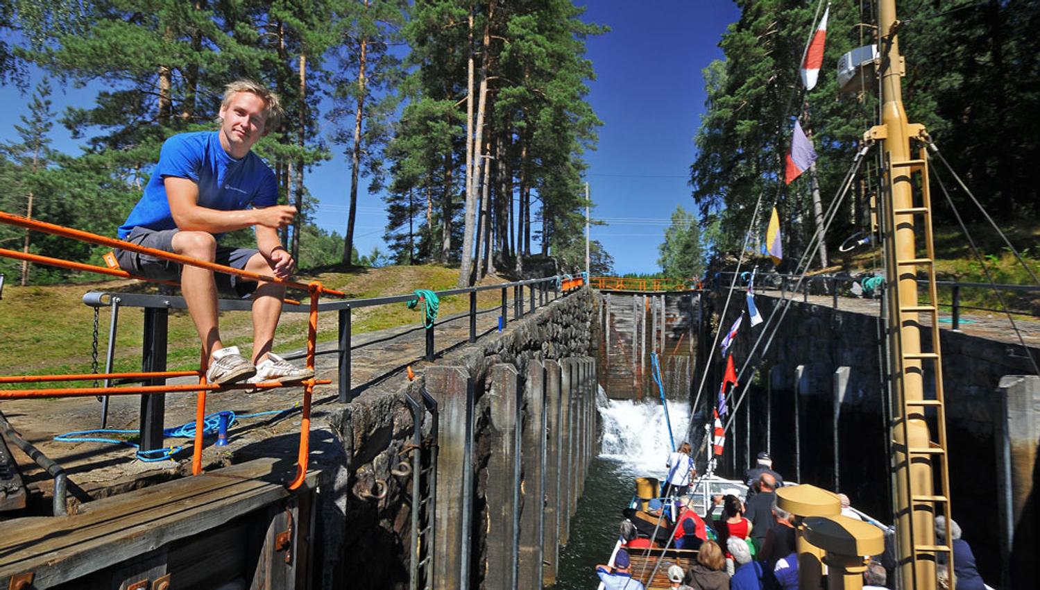 canal boat in lock on the Telemark Canal