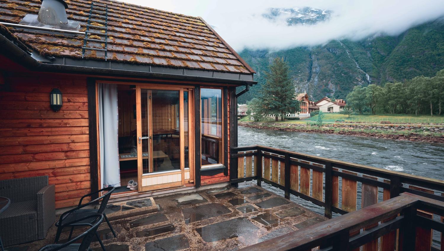 One of the riverside cabins seen from the outside.