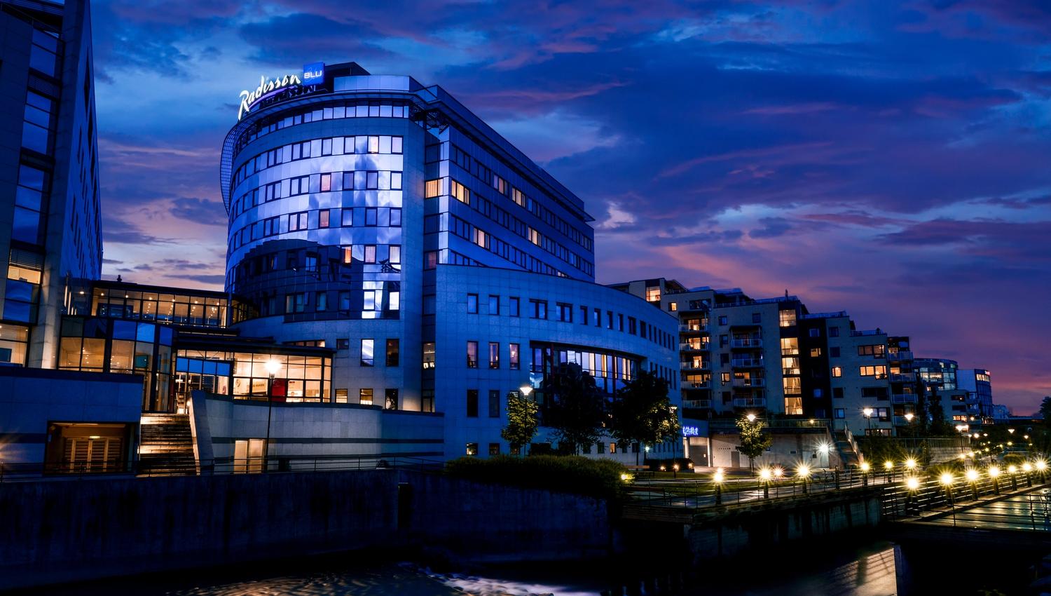 Hotel at the Akerselva river by night. Photo