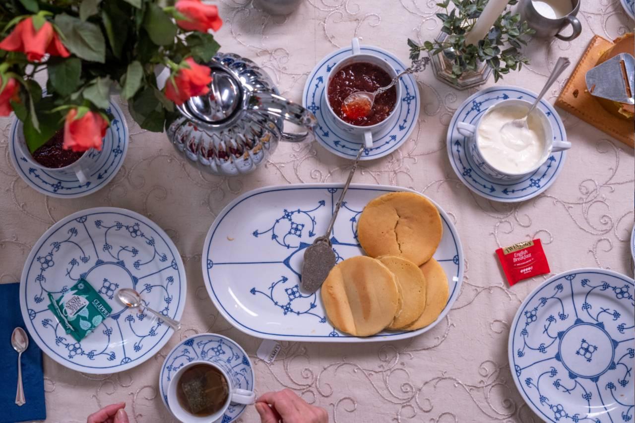 Norwegian "lapper" of jam and sour cream are a regular feature of a Norwegian coffee shop visit.