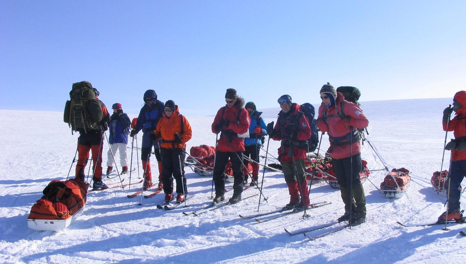 A tour group on skis