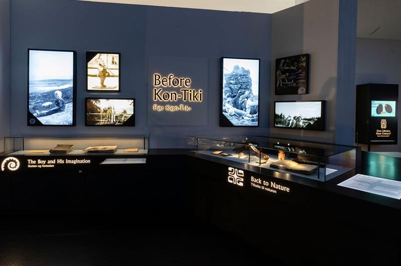 Montre og skjermer i utstillingen "Before Kon-Tiki"