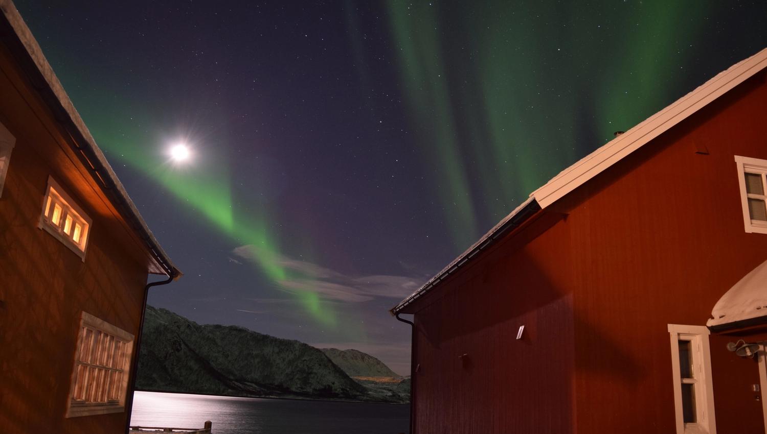 northern lights over the cabins