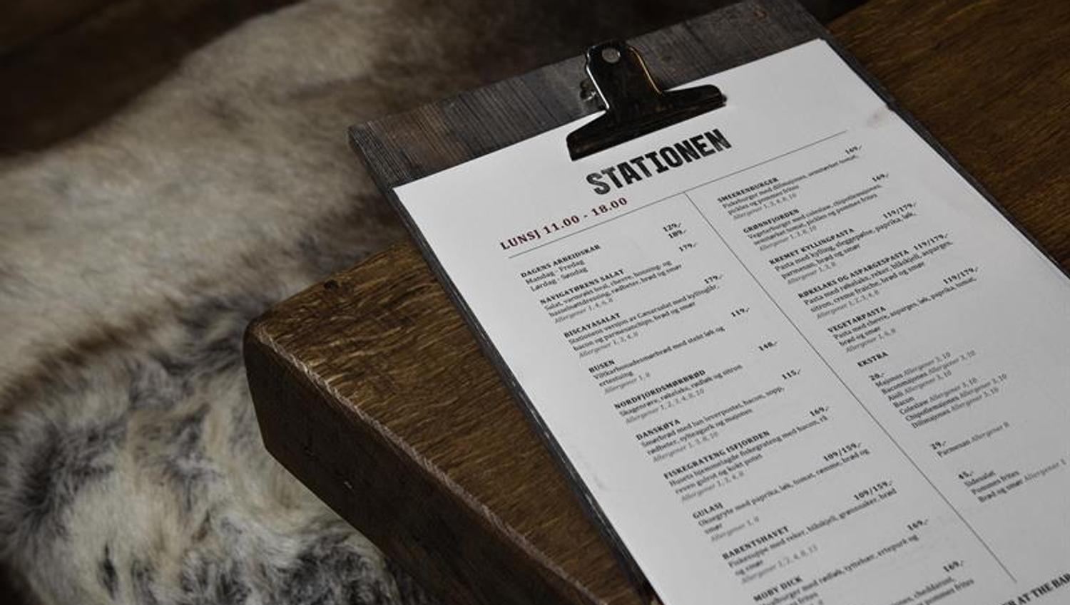 Stationen's menu on a table