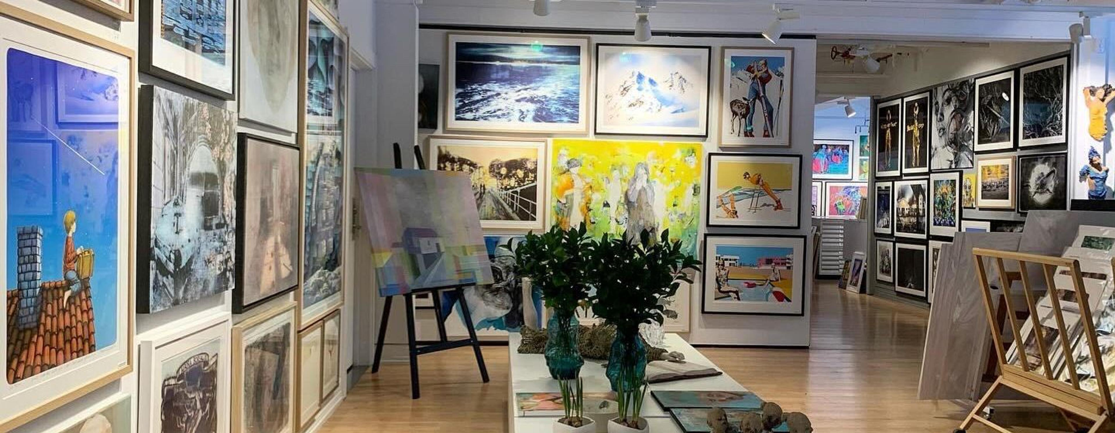 Main interior overview photo, showing artwork and the premises