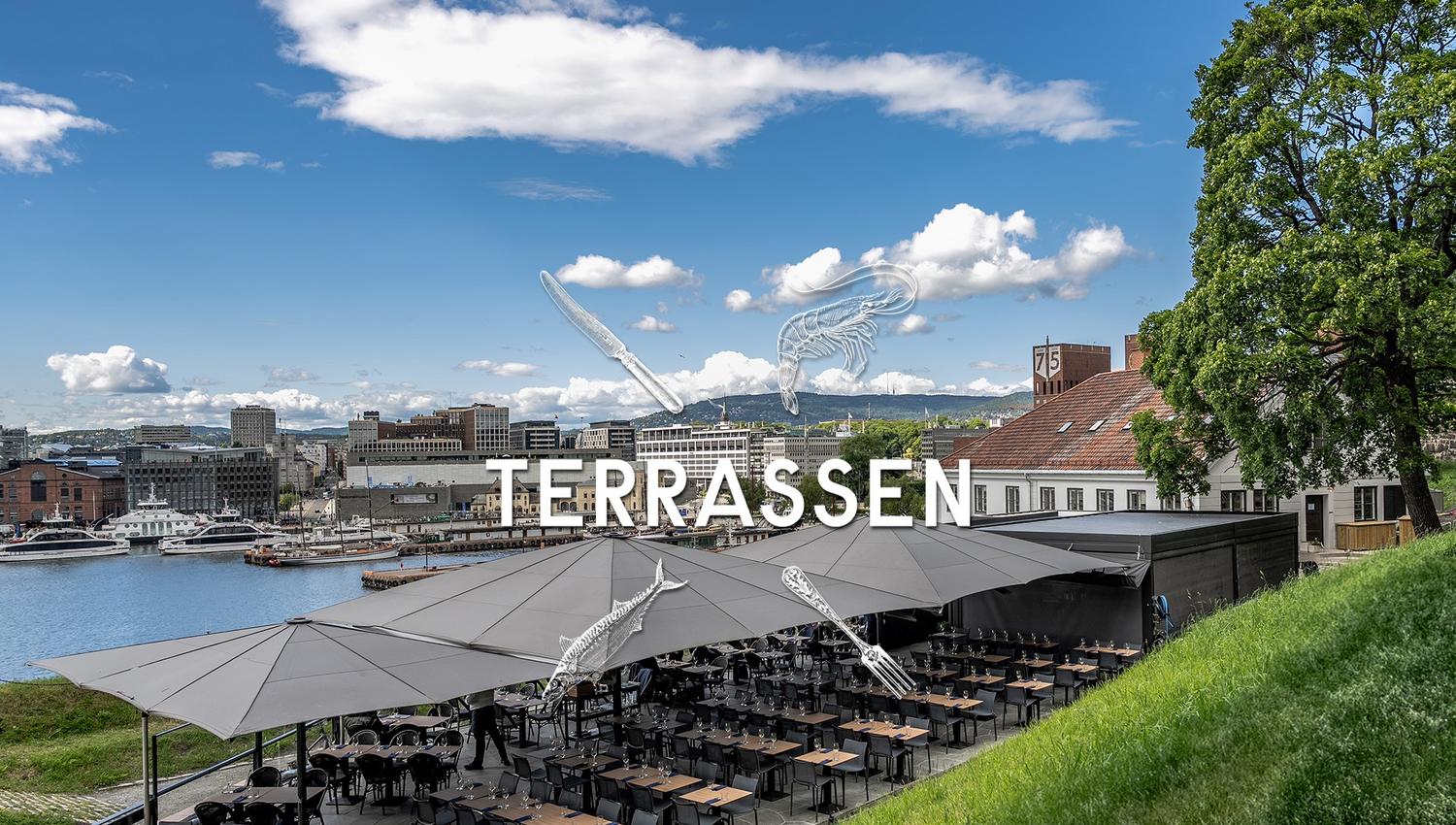 Uteservering med utsikt mot Aker Brygge