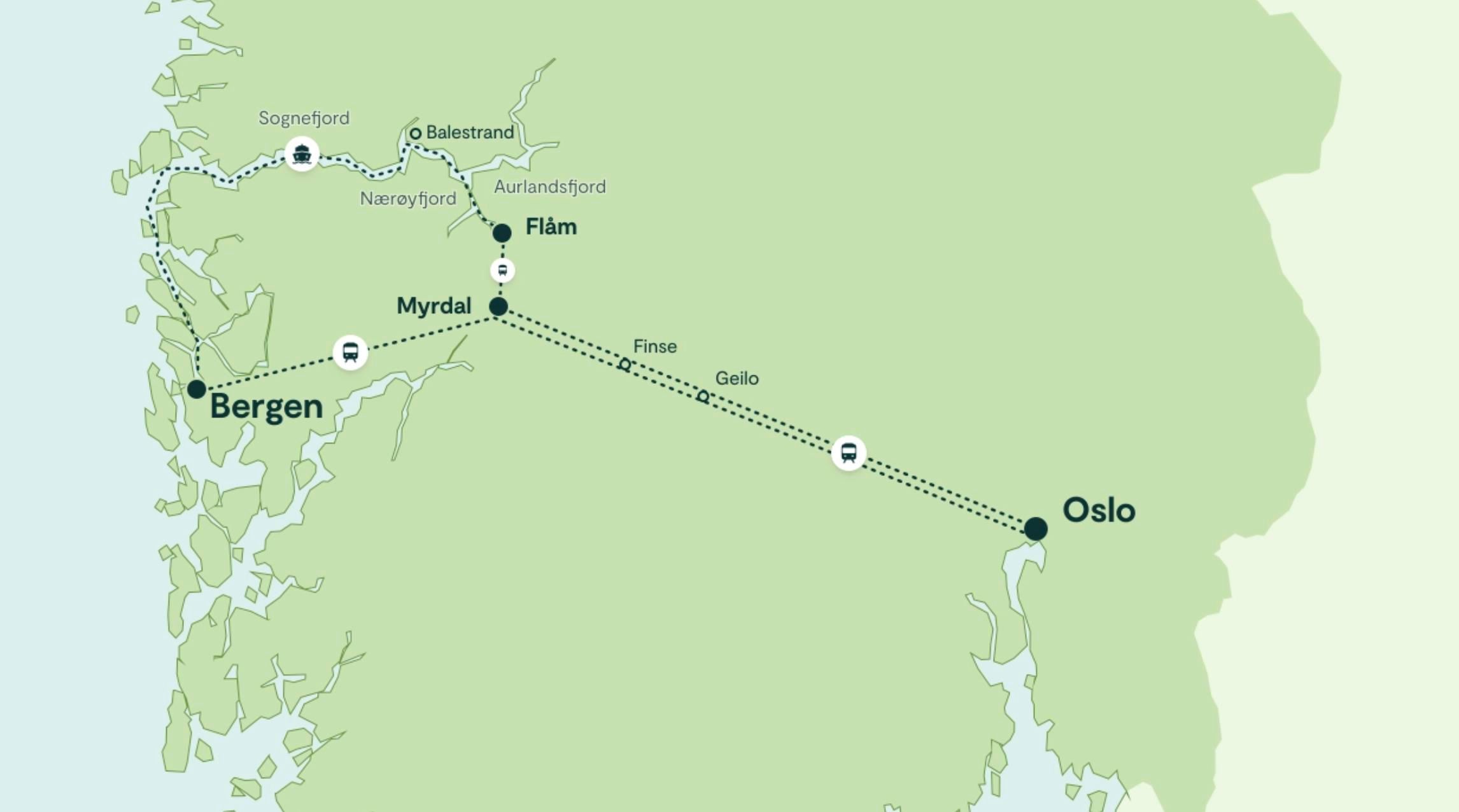 Available routes for Sognefjord in a Nutshell