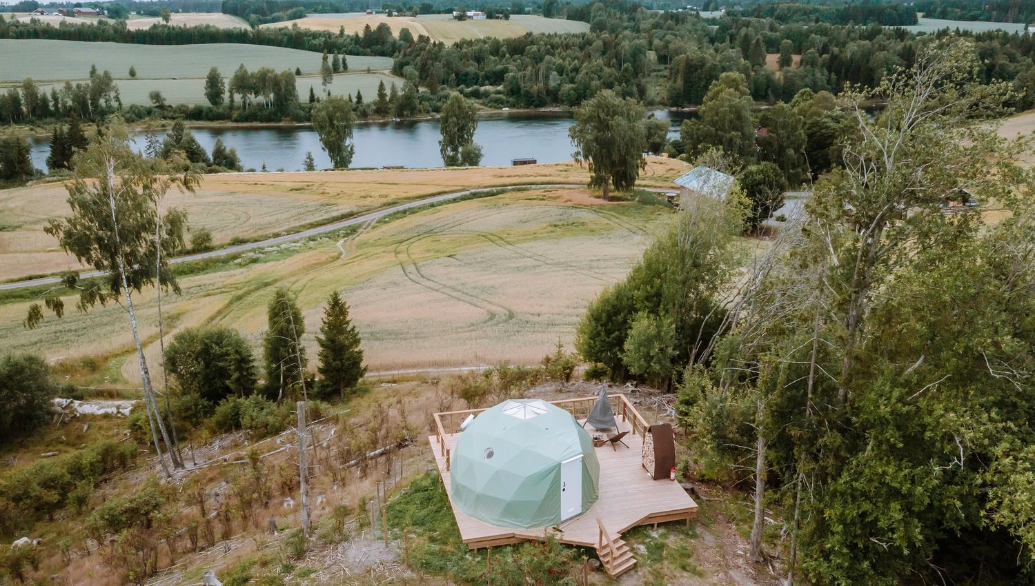 The dome seen from above with trees around