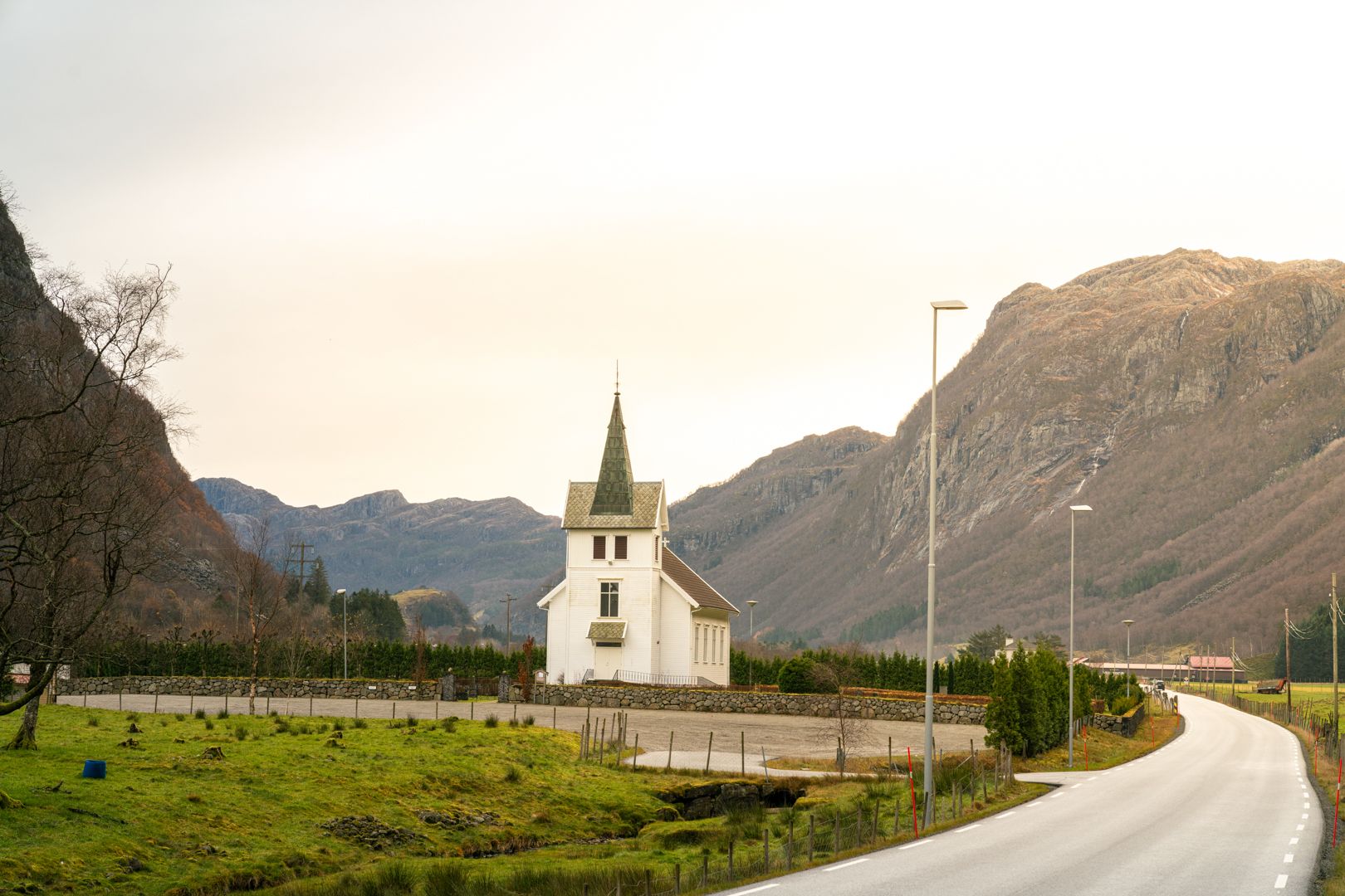 A church along the road from Stavanger towards the hike to Månafossen waterfall