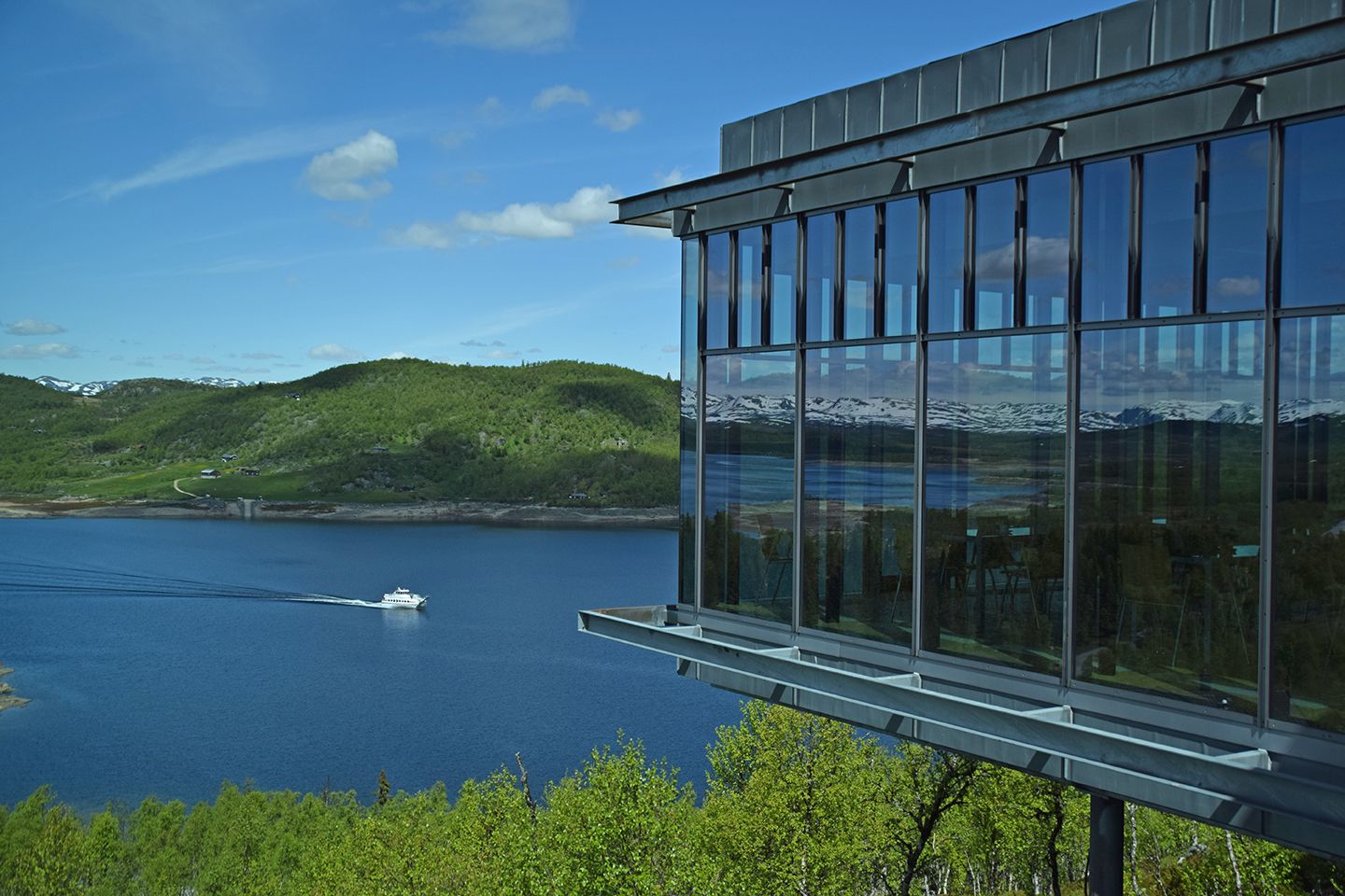 View from Hardangervidda National Park Center towards Møsvatn with "Fjellvåken"
