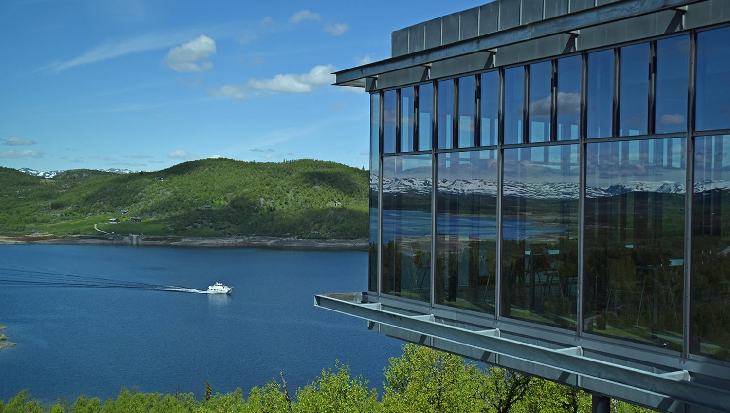 View from Hardangervidda National Park Center towards Møsvatn with "Fjellvåken"