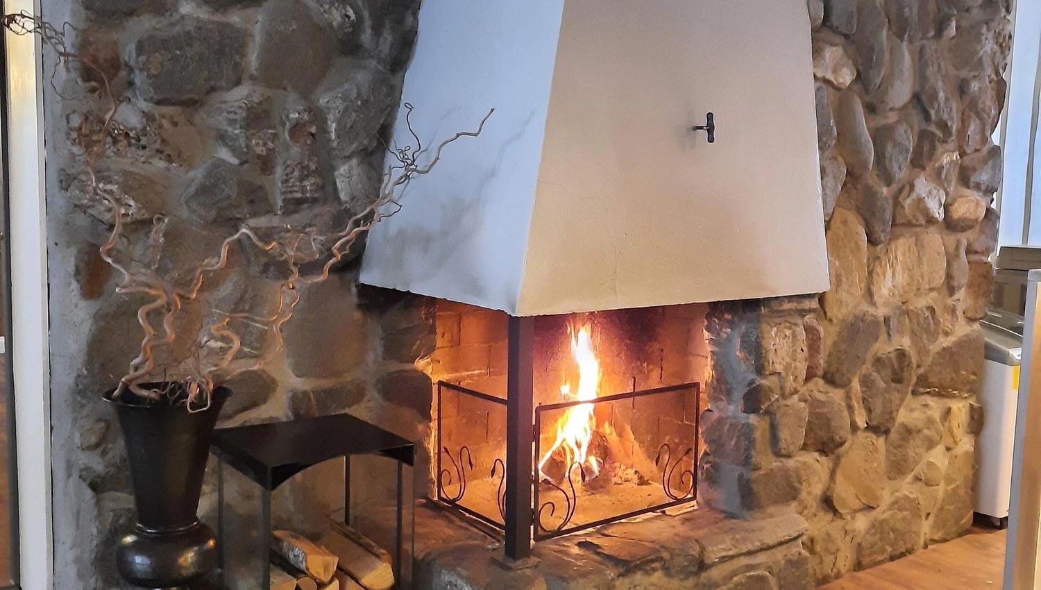 Fireplace at the reception at Hafjell Hotel