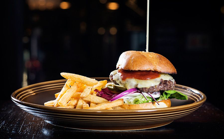 Burger with fries.