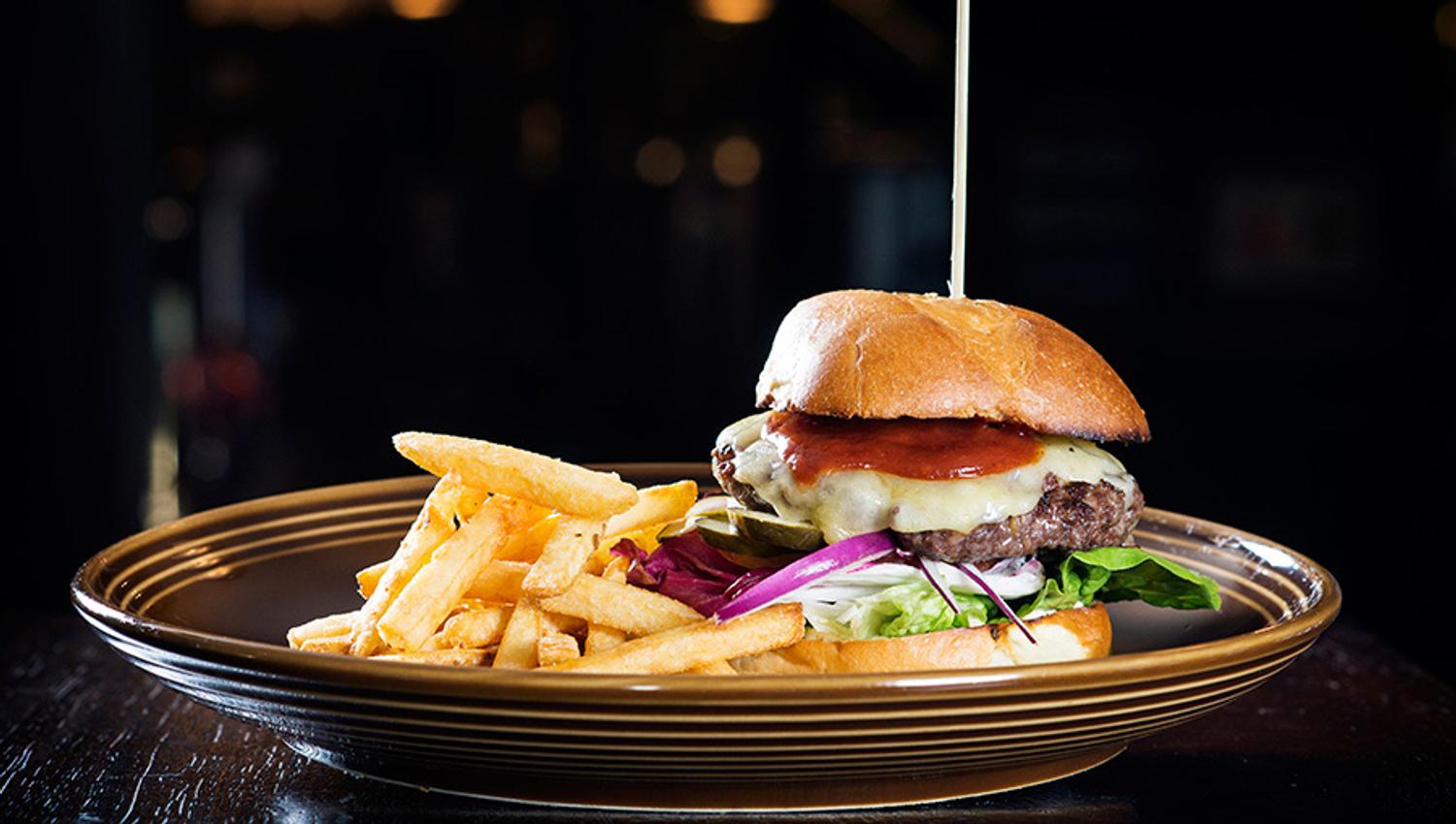 Burger with fries.