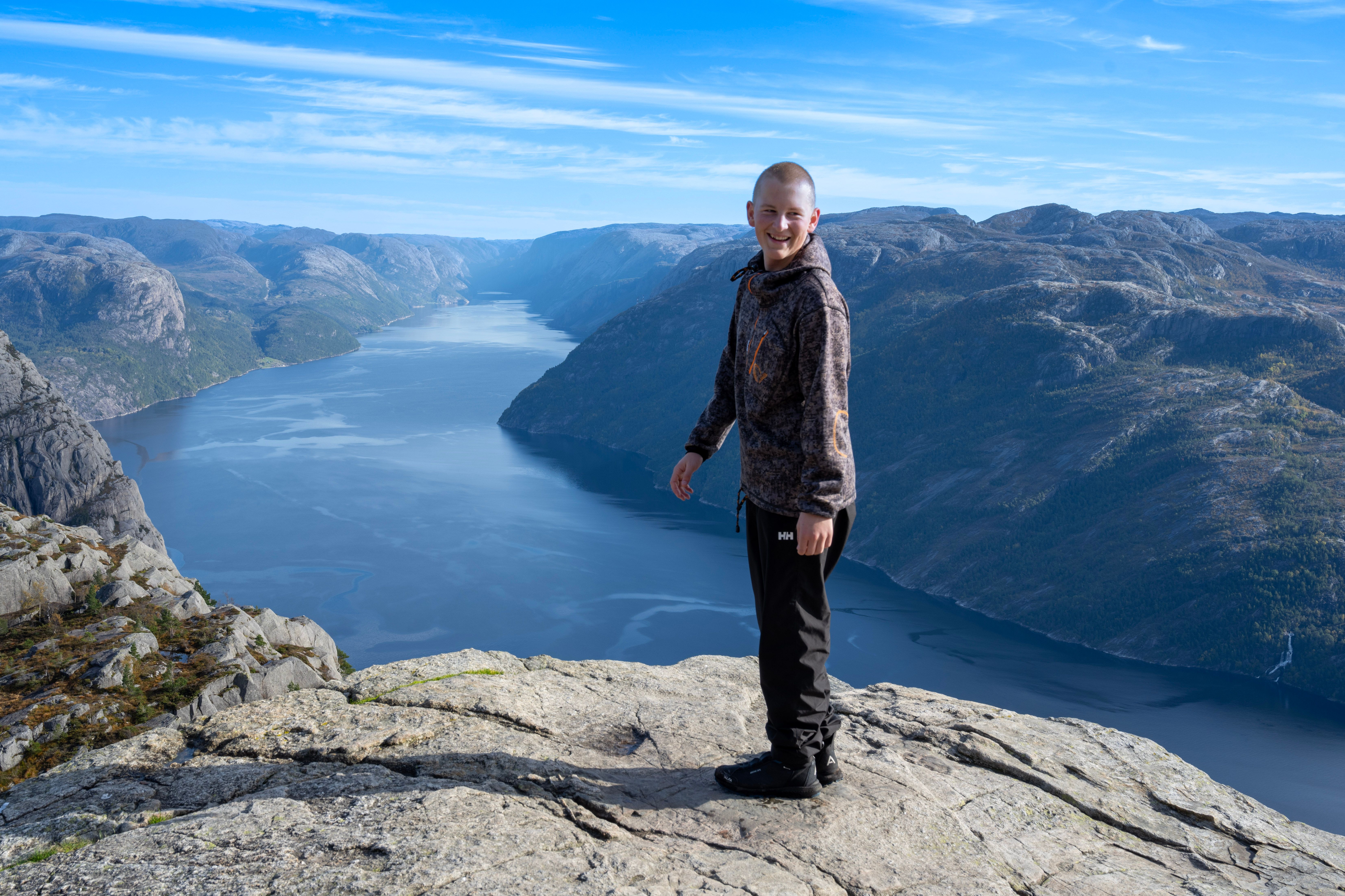 The Lysefjord winds like a blue carpet between the mountain walls