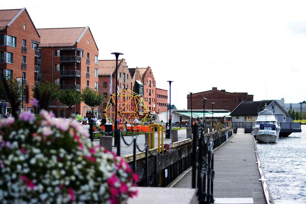 Langbryggene guest harbor in the center of Skien