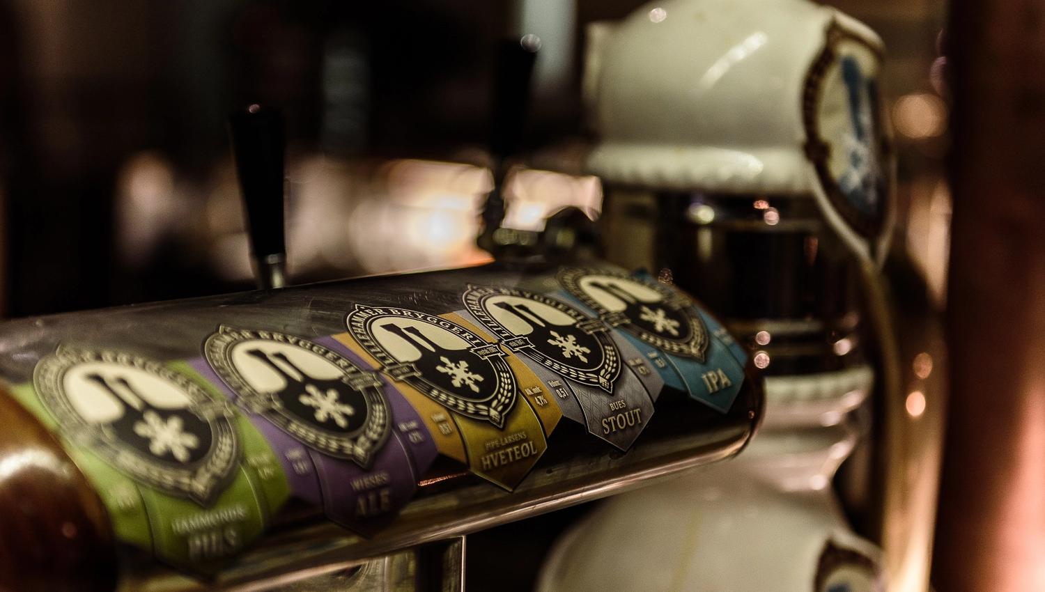 Beer taps at Lillehammer bryggeri