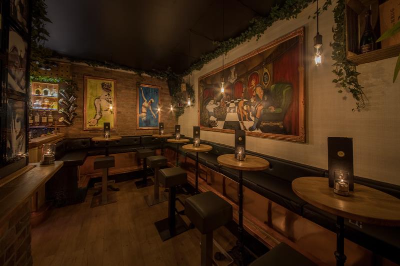 Seating section in dim lighting.