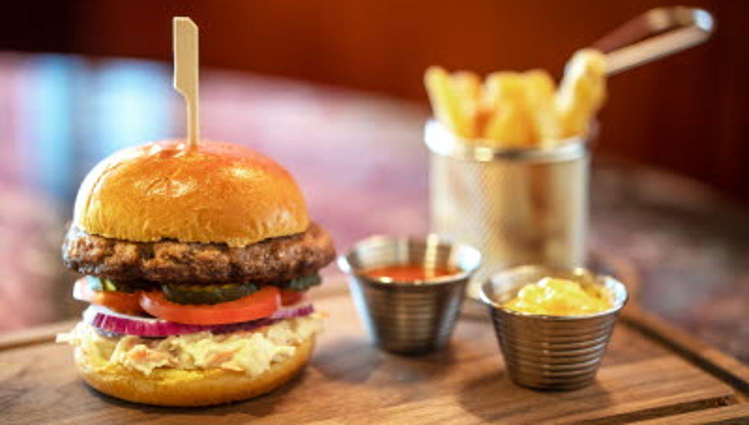 Detaljbilde av hamburger.