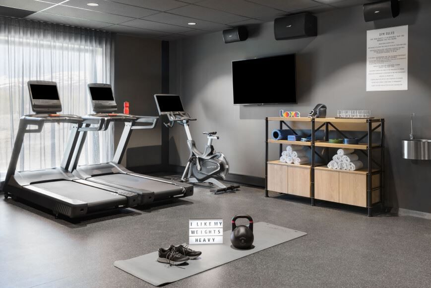 Gym at Moxy hotel.