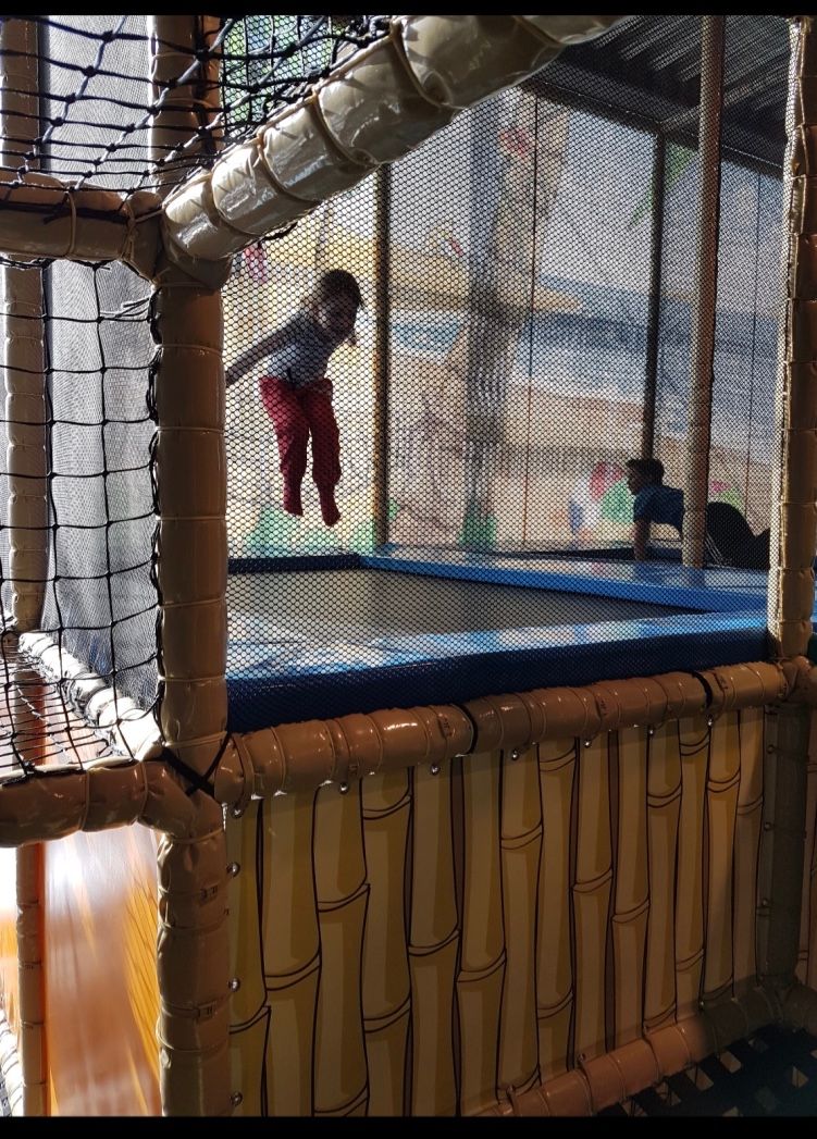 Barn hopper på trampoline