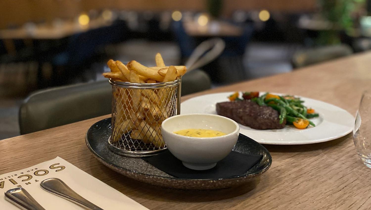 Steak with fries at "The social bar & bistro!" in Langesund