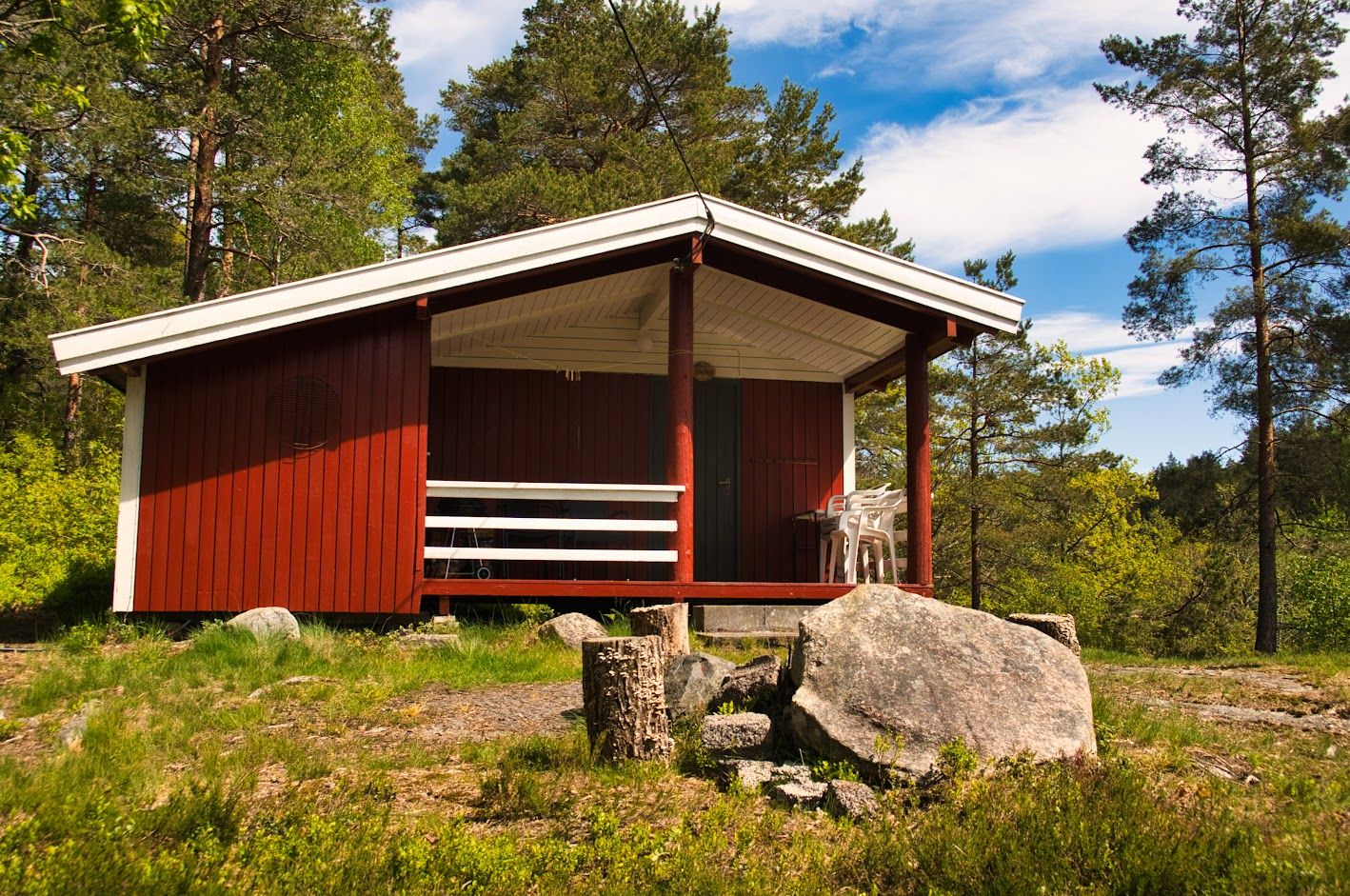 Rød hytte.