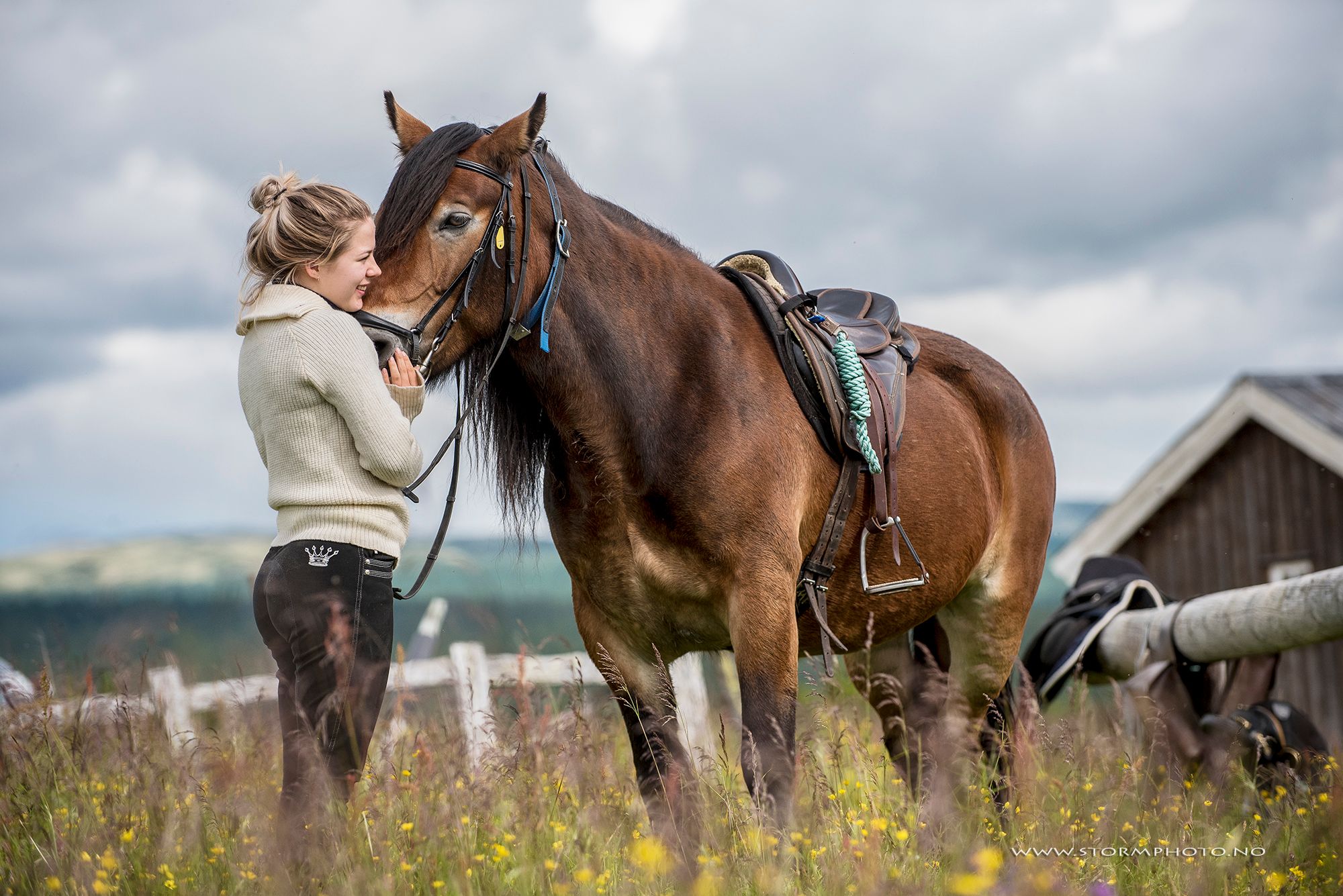 The Norwegian Dolehorse Anna and her rider enjoys eachothers company at the summerfarm