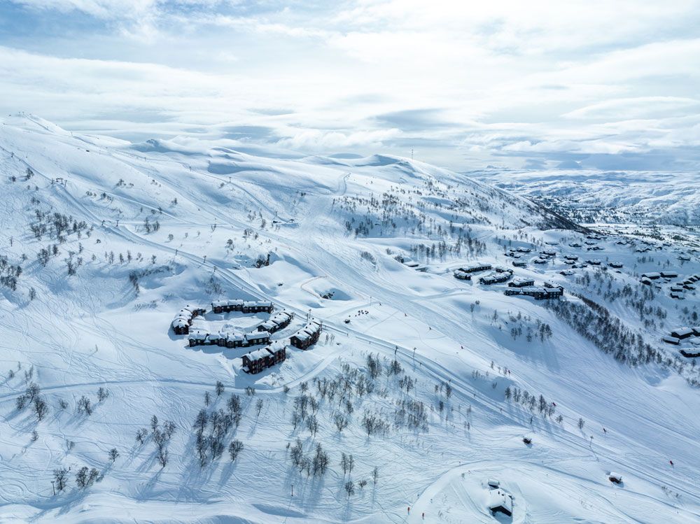 dronebilde av Haukelifjell skisenter
