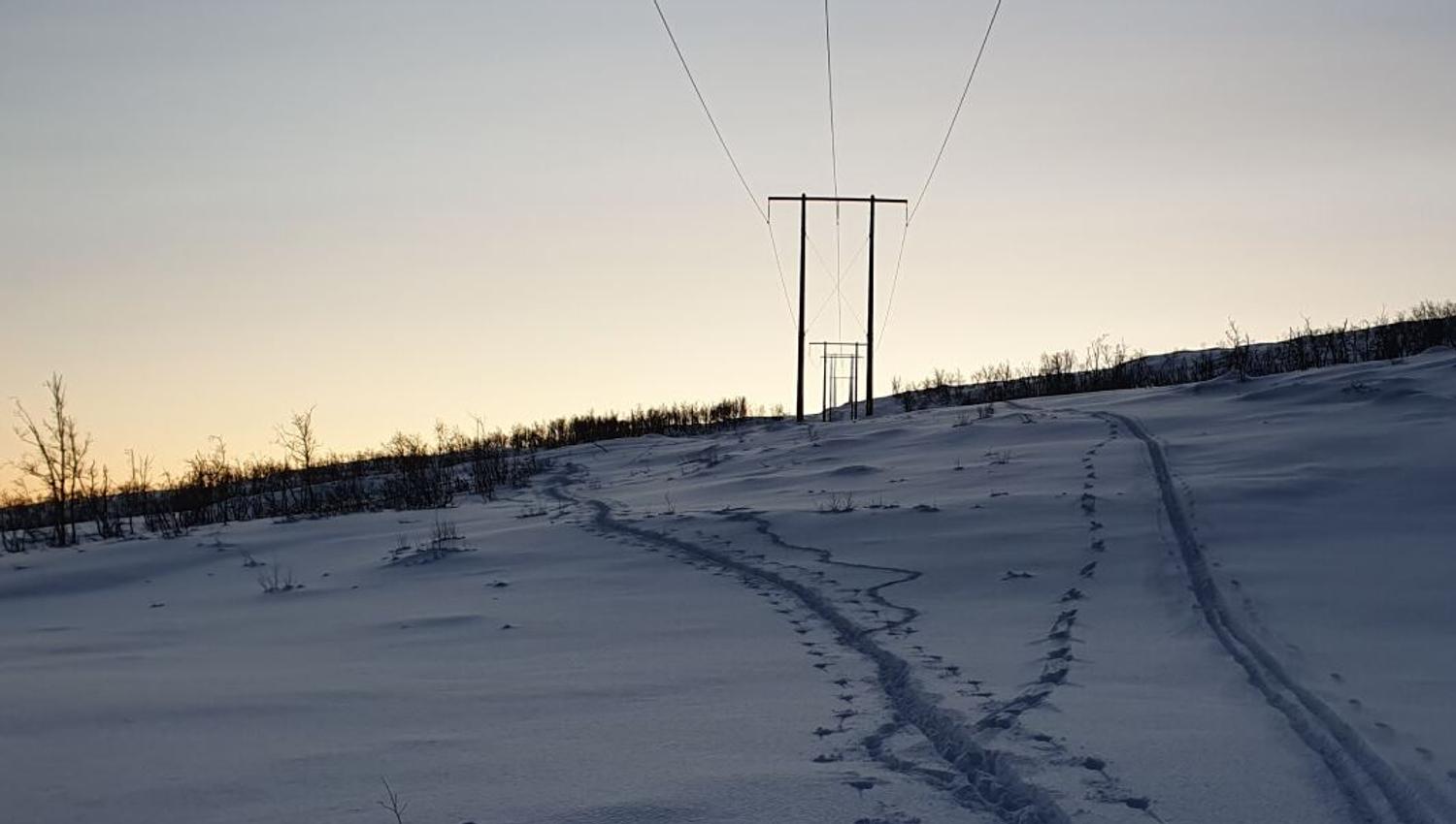 The ski track up the hill