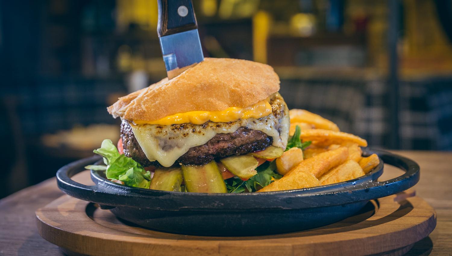 Hamburger with french fries