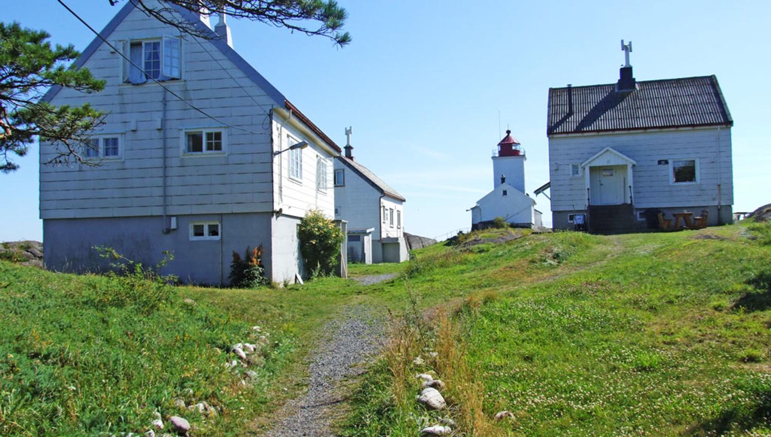 the houses by langøytangen lighthouse on the island Langøya in Langesund