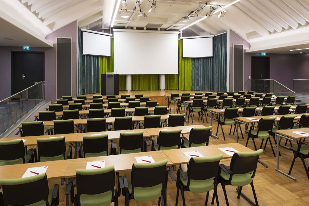 Conference room with a screen.