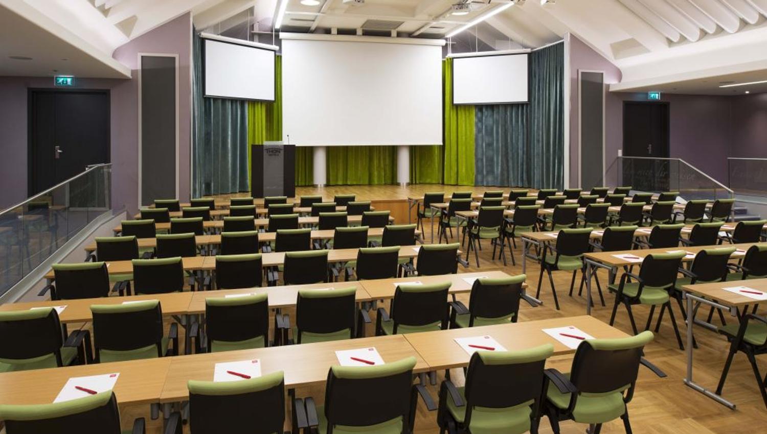 Conference room with a screen.