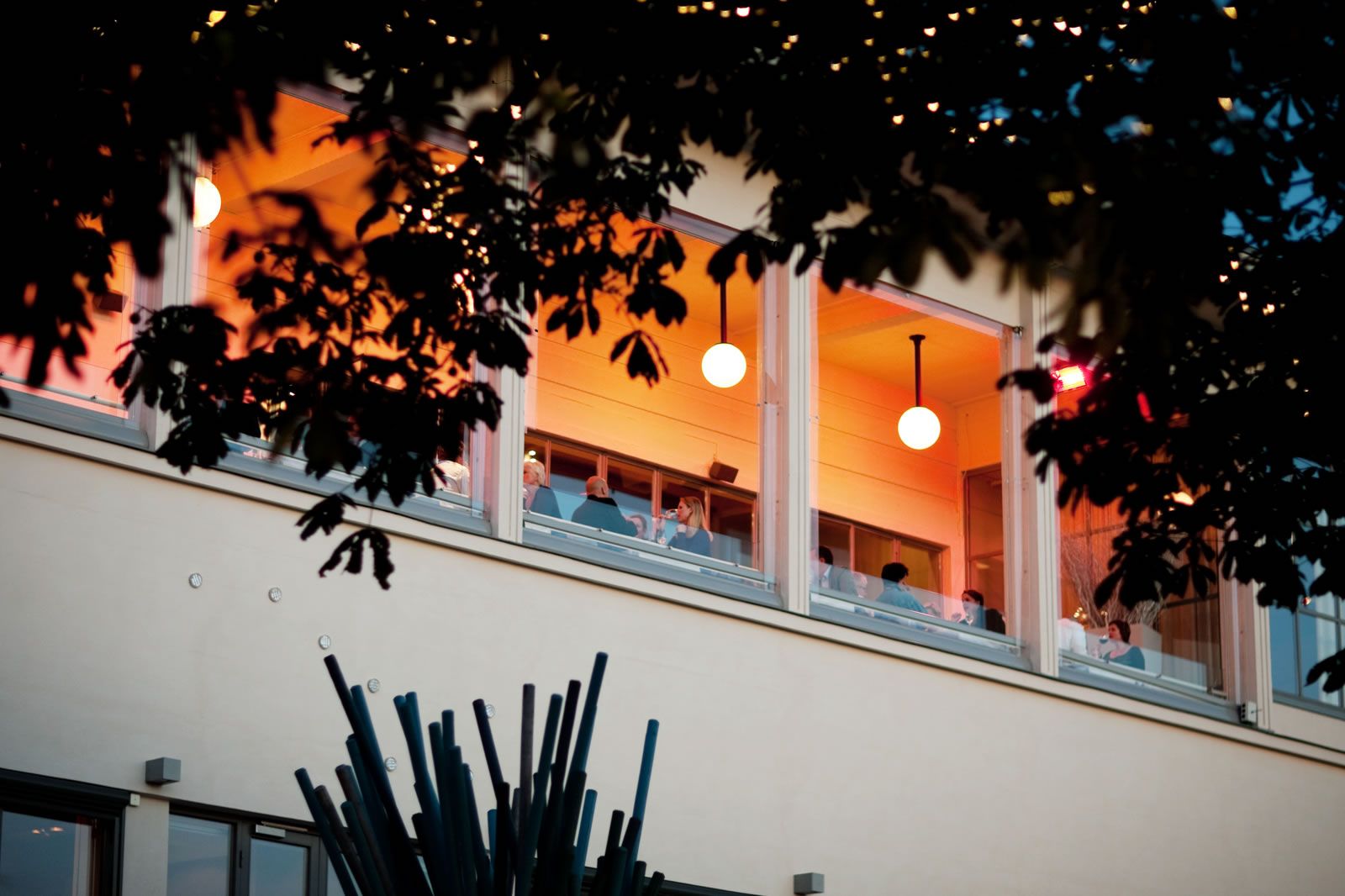 Outdoor seating during the evening.