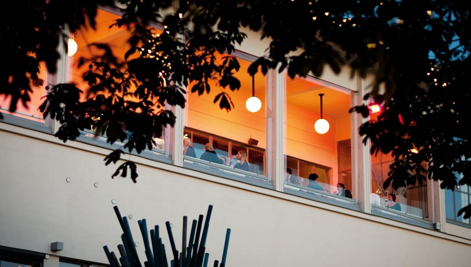 Outdoor seating during the evening.