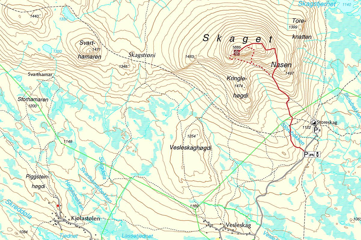 Map of the hiking path to Skaget