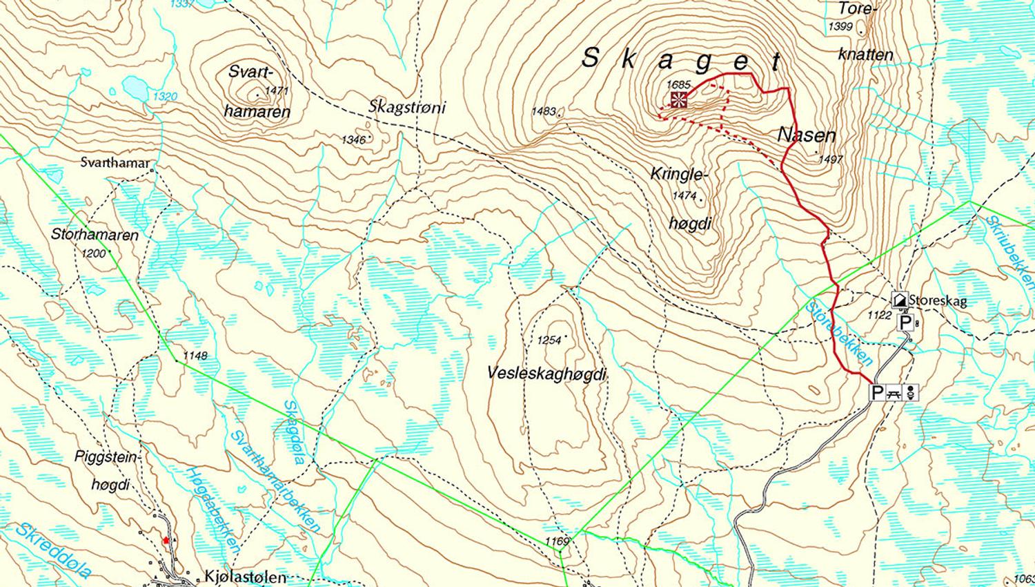 Map of the hiking path to Skaget