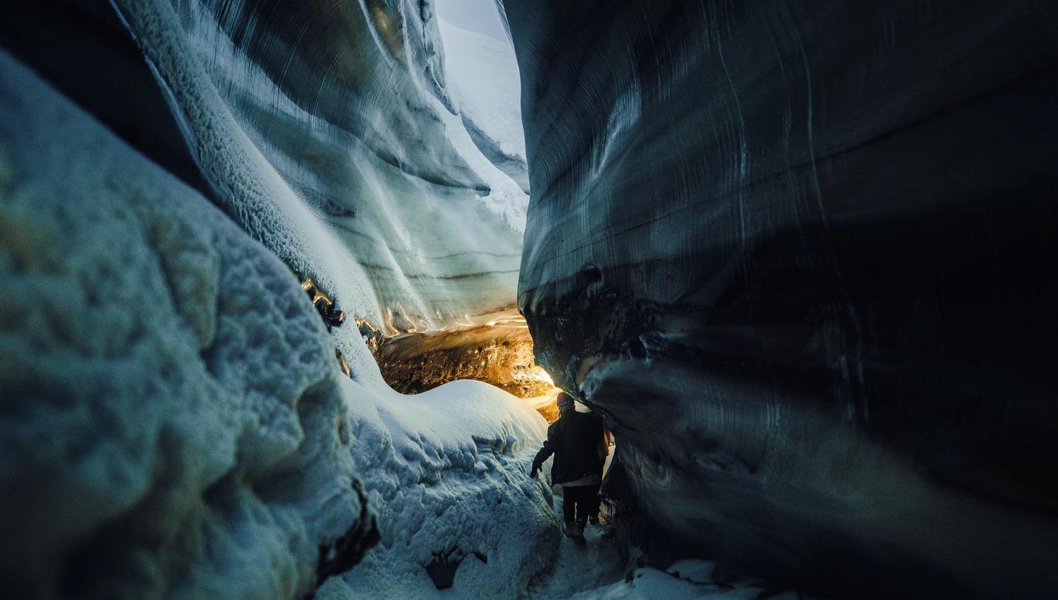 Person walking in an iceridge
