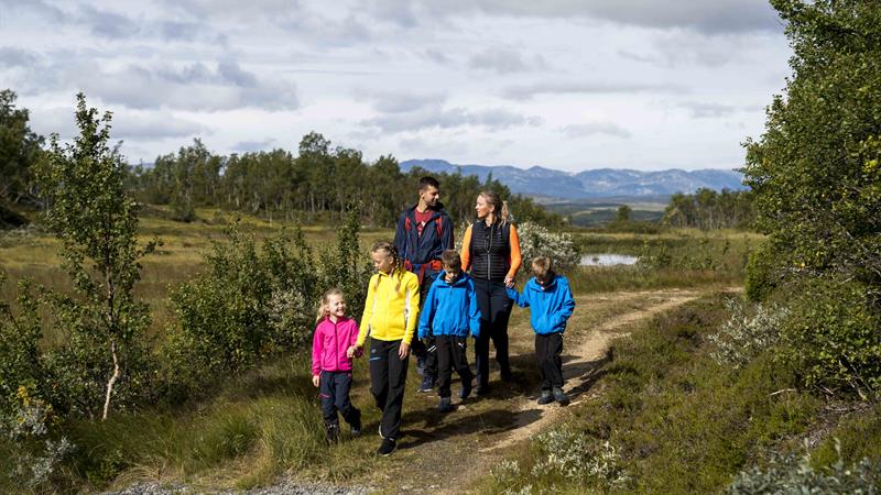 Familie på tur i Oldemorstien